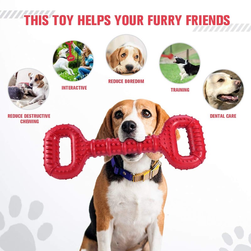 Feeko Dog Toys for Aggressive Chewers Large Breed, 15 inch Interactive Long Lasting Dogs Toy with Convex Design Natural Rubber Tug-of-war Toy for Medium Large Tooth Clean(Red) - Image 3